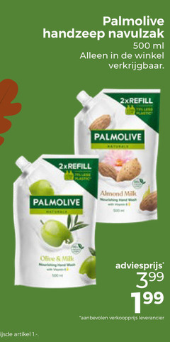  palmolive handzeep 500 navulzak ml plastic naturale almond milk artikel 