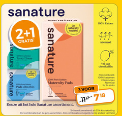  sanature inlegkruisjes 1 2 3 24 33 100 3x cotton naturally healthy panty liners pads ultra thin assortiment katoen ademend vrij katoenen normaal stuks combinatie combinaties vermeld 