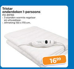  tristar elektrische deken 1 3 150 onderdeken persoons standen warmte regelaar uitwasbaar cm 