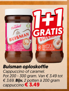  buisman oploskoffie 1 2 200 mcafee caramel milde koffiemelange zoete karamel koffie melkschuim cappuccino pot potten 