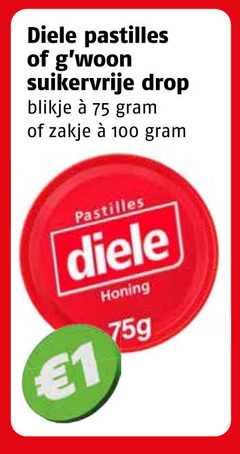  1 100 diele pastilles suikervrije drop blikje zakje honing 