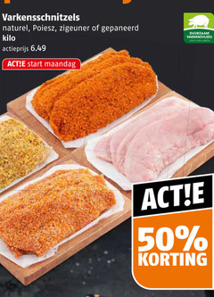  varkensschnitzel 50 100 varkensschnitzels naturel zigeuner gepaneerd kilo actieprijs start maandag duurzaam varkensvlees hollands 