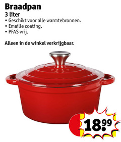  braadpan 3 liter warmtebronnen emaille coating vrij 