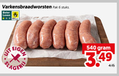  braadworst 6 varkensbraadworsten pak stuks beter leven bescherming sla 