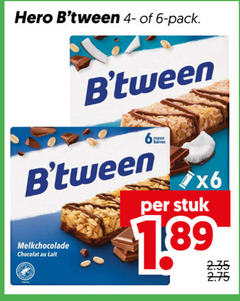  hero mueslirepen 6 pack repen barres stuk melkchocolade chocolat lait 