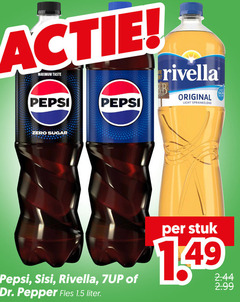  7-up sisi rivella pepsi cola frisdrank taste original licht sprankelend zero sugar dr. pepper fles liter stuk 