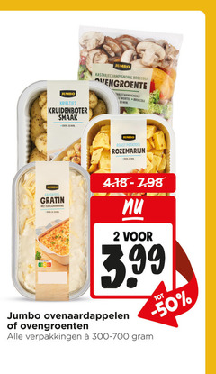  aardappelproducten groenteovenschotel 2 20 30 jumbo krieltjes kruidenboter min kastanjechampignons broccoli le wortel roast potatoes rozemarijn oven aardappel gratin ca. 3.99 ovengroenten 300-700 