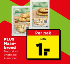  plus huismerk naanbrood brood naturel knoflook koriander pak 
