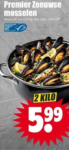  mosselen 2 premier zeeuwse medium sortering bak gecertificeerd kilo 5.99 