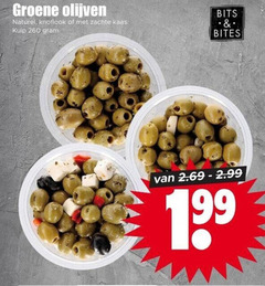  verse olijven 260 groene naturel knoflook zachte kaas kuip bits bites 