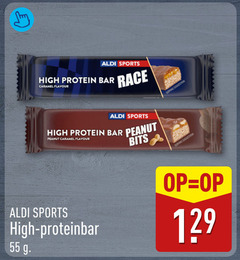  55 sports high protein bar caramel flavour race serving suggestion peanut bits 