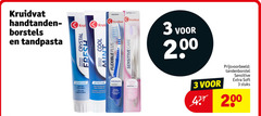  kruidvat huismerk tandpasta tandenborstel 3 200 handtandenborstels borstels soft medium dentifrice crystal fresh cool mint flexible sensitive care active fluor frisse adem pour haleine beschermen tanderosie la protection flexibele grip hals manche beschermt gevoelige randen les dents stuks 