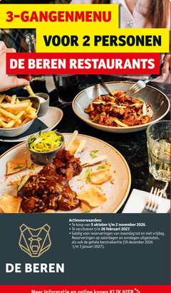  2 3 5 19 26 personen beren restaurants oktober verzilveren reserveringen maandag vrijdag kerstvakantie december januari online klik 