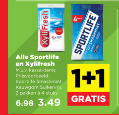  sportlife xylifresh kauwgom 1 2 4 fresh peppermint pack kassa smashmint suikervrij pakken stuks 