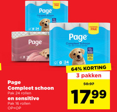  page toiletpapier 3 16 24 64 schoon pak sensitive katoen voordeel rollen pakken 17 99 