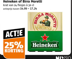  birra moretti heineken krat bier 24 25 30 actieprijs moret nix18 