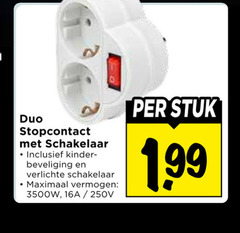  duo stopcontact schakelaar kinder verlichte maximaal vermogen 3500w stuk 1 99 