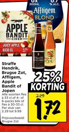  affligem straffe hendrik jopen brugse zot apple bandit speciaalbieren 6 25 33 300ml blond juicy hd ge soorten fles blik stuk 