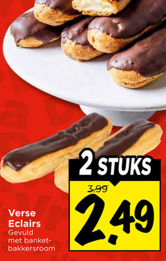  2 stuks 3.99 verse eclairs gevuld bakkersroom 