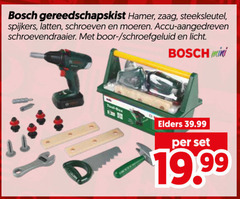  kindergereedschap bosch gereedschapskist hamer zaag steeksleutel spijkers latten schroeven moeren accu aangedreven schroevendraaier boor licht mini tool box elders 