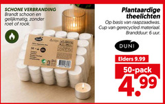 theelichten 6 50 100 schone verbranding brandt schoon roet rook duni vegetable tealights plantaardige basis cup gerecycled materiaal brandduur uur elders pack 