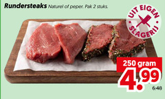  2 250 rundersteaks naturel peper pak stuks slagerij 