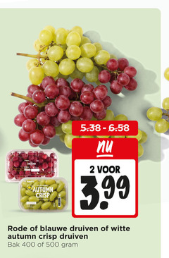  druiven 2 400 500 5000 jumbo pitloze autumn crisp 3.99 rode blauwe witte bak 