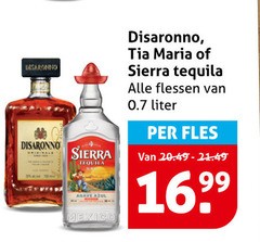  amaretto tequila disaronno sierra agave azul tia maria flessen liter fles mexico 