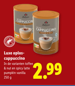  bellarom oploskoffie 250 cappuccino latte pumpkin instant toffee luxe spicy vanilla 