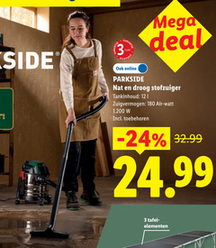  parkside alleszuiger 1 3 12 180 garant jaar online mega deal nat droog stofzuiger tankinhoud zuigvermogen air watt toebehoren tafel elementen 