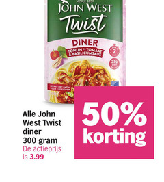  john west tonijn in blik 2 50 300 since twist diner tomaat basilicumsaus personen actieprijs 3.99 