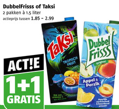  dubbelfrisss taksi fruitdrank 1 2 pakken liter actieprijs vitamine tropisch fruit appel perzik original verfrissend boordevol 