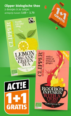  clipper thee 1 2 20 biologische doosjes zakjes actieprijs fresh zing new lemon organic green tea natural fair with twist ginger rooibos infusion bags 