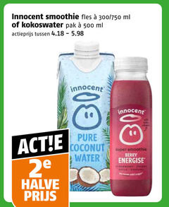  innocent fruitsmoothie 500 smoothie fles 300 750 ml kokoswater pak actieprijs 2e halve coconut water super berry energise frees 