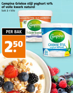  campina yoghurt 1 10 250 griekse stijl volle kwark naturel bak kilo rijk proteine pak milde romig vet 