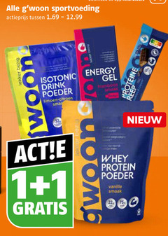  gwoon sportvoeding 1 32 actieprijs energy gel isotonic drink poeder limoen citroen whey protein vanille proteine reep 
