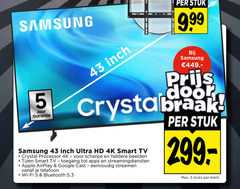 samsung 4k ultrahd televisie 2 5 55 stuk jaar ultra hd smart tv crystal processor heldere beelden toegang streamingdiensten apple airplay google cast streamen telefoon fi bluetooth stuks 