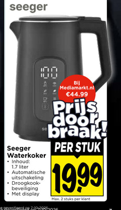  waterkoker 2 cere inhoud liter automatische uitschakeling droogkook beveiliging display stuk stuks 