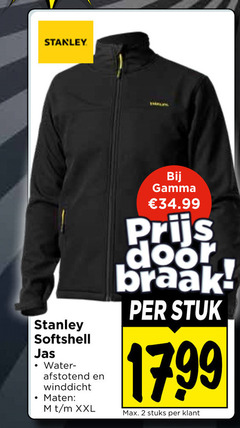  heren jack 2 stanley softshell jas water afstotend winddicht maten xxl stuk stuks 