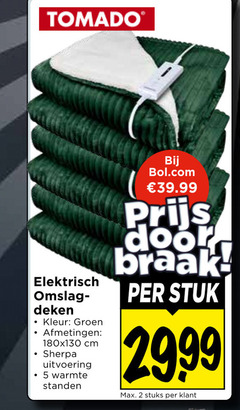  elektrische deken 2 5 tomado elektrisch kleur groen cm sherpa uitvoering warmte standen bol.com stuk stuks 
