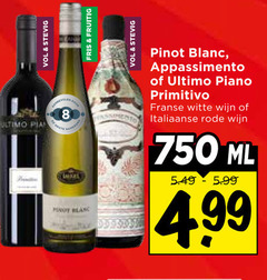  witte wijn rode 8 750 stevig ultimo laurel fris fruitig blanc pinot appassimento piano primitivo franse italiaanse ml 5.99 
