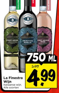 rose witte wijn rode 8 750 fris hamersma pinot grigio le primitivo puglia rosee droog la finestra italiaanse soorten ml 5.99 