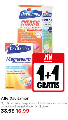  davitamon vitamines 1 2 42 100 energie boost forte multivitamines mineralen hoog gedoseerd dag dagelijkse aanvulling weerstand stress geheugen concentratievermogen vit b complex gezondheid functioneren lichaam magnesium calcium vitamine spieren botten zenuwstelsel tabletten release omega pharma bruis stuks 