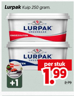  lurpak roomboter 250 kuip ongezouten smeerbaar 1 smeer stuk 