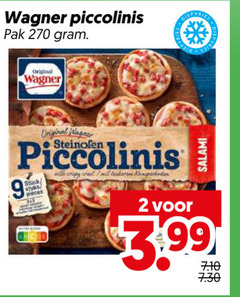  wagner diepvriespizza 2 9 piccolinis pak original stuks pieces with crispy crush salami 3.99 