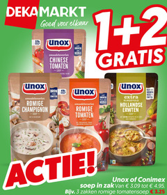  unox soep 1 2 3 6 300 groenten zak chinese tomaten mie vezels b romige champignon ui bieslook eiwitten zongedroogde tomaat mascarpone basilicum rijkgevuld hollandse erwten katenspek rookworst rijk conimex zakken tomatensoep 