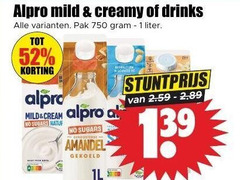  alpro soja melk 1 750 mild creamy drinks pak liter cream sugars amandel gekoeld 