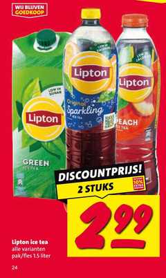  lipton ice tea 2 10 13 24 99 sugar calories original sparkling peach green pak fles liter discountprijs stuks 