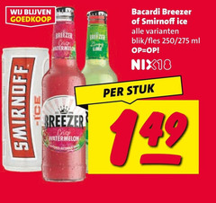  bacardi smirnoff mixdrank breezer watermelon lime ice blik fles 250 ml nix18 stuk 