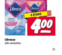  libresse inlegkruisjes maandverband 2 31 32 dailies protection b freshness stuks 